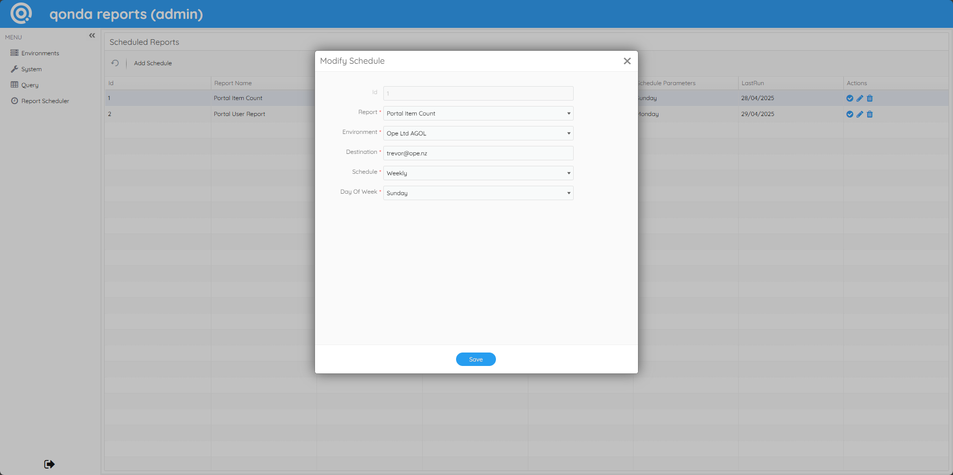 Qonda Reports Scheduled Report