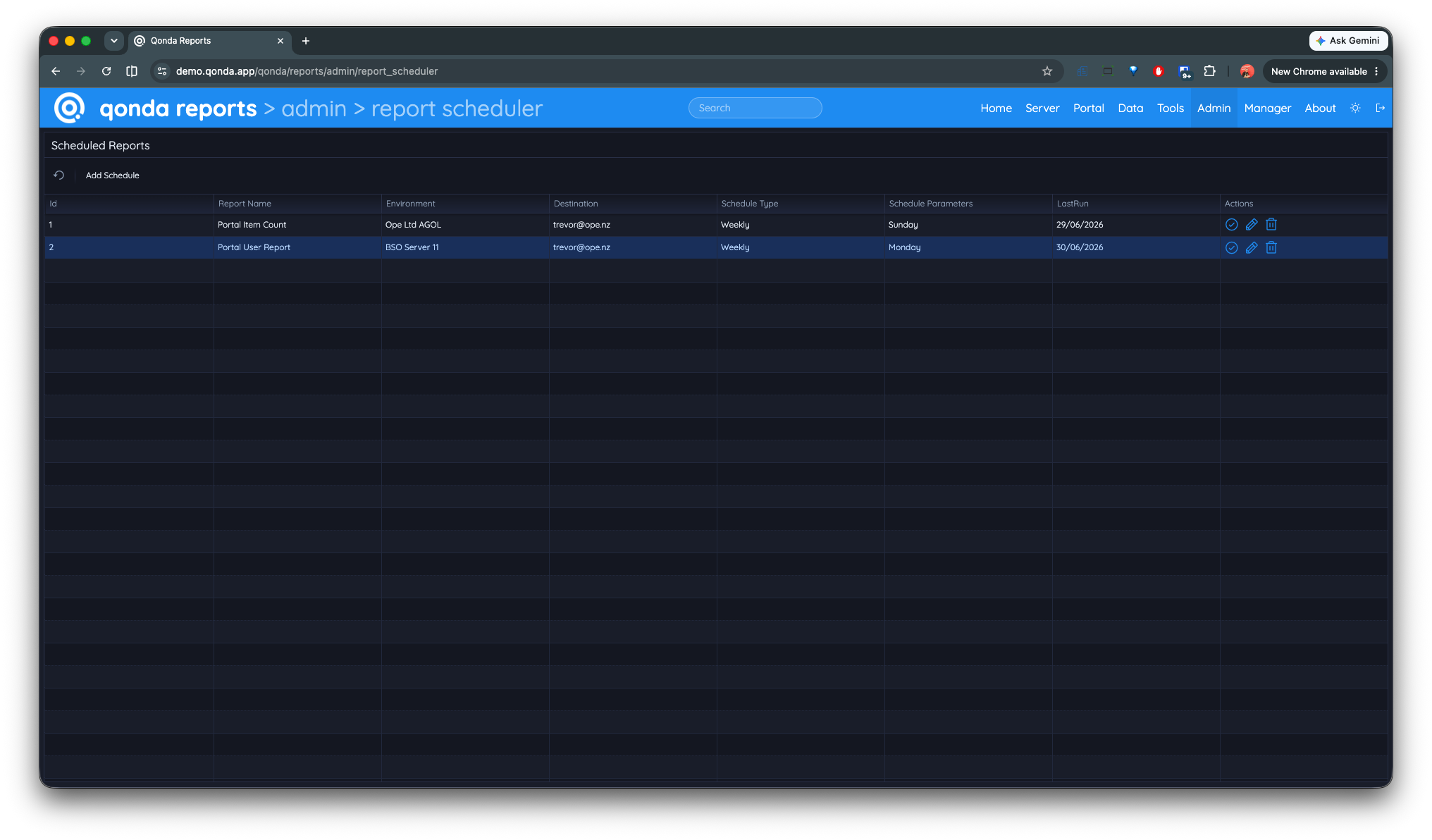 Report scheduler